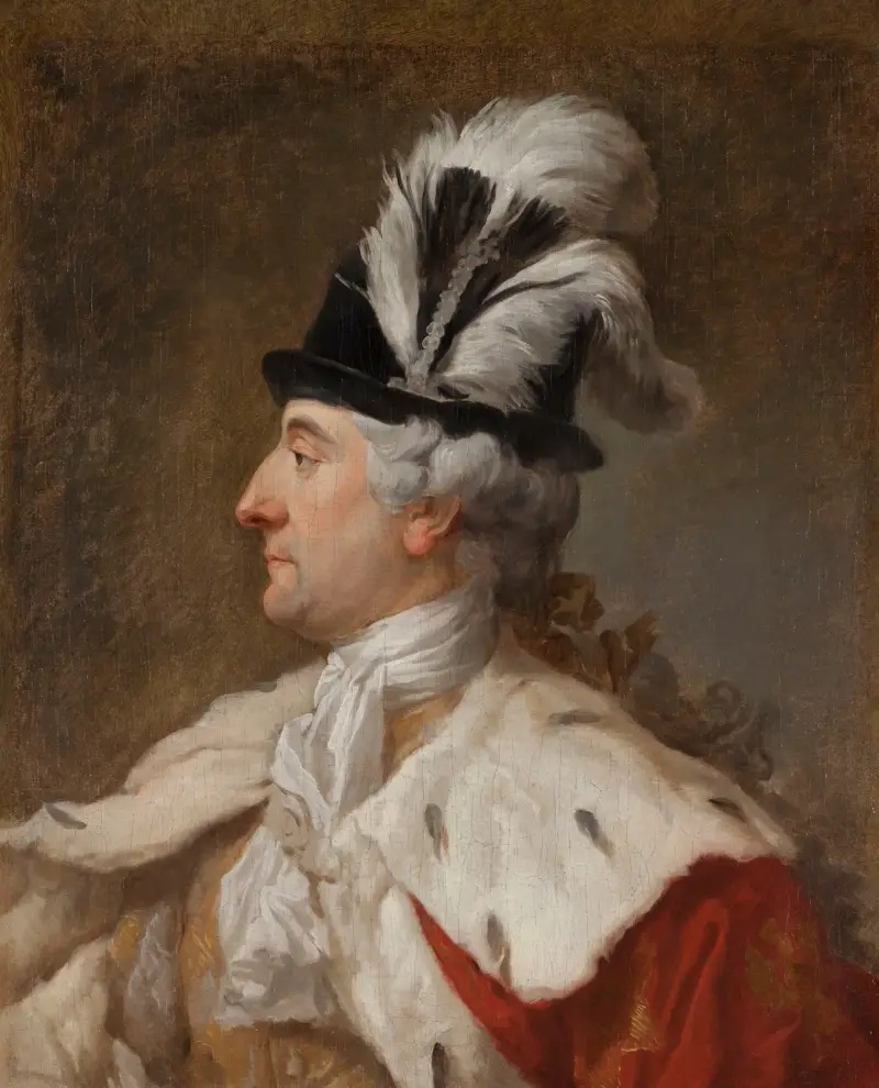Portrait of King of Poland Stanisław August in a Feathered Hat av Marcello Bacciarelli