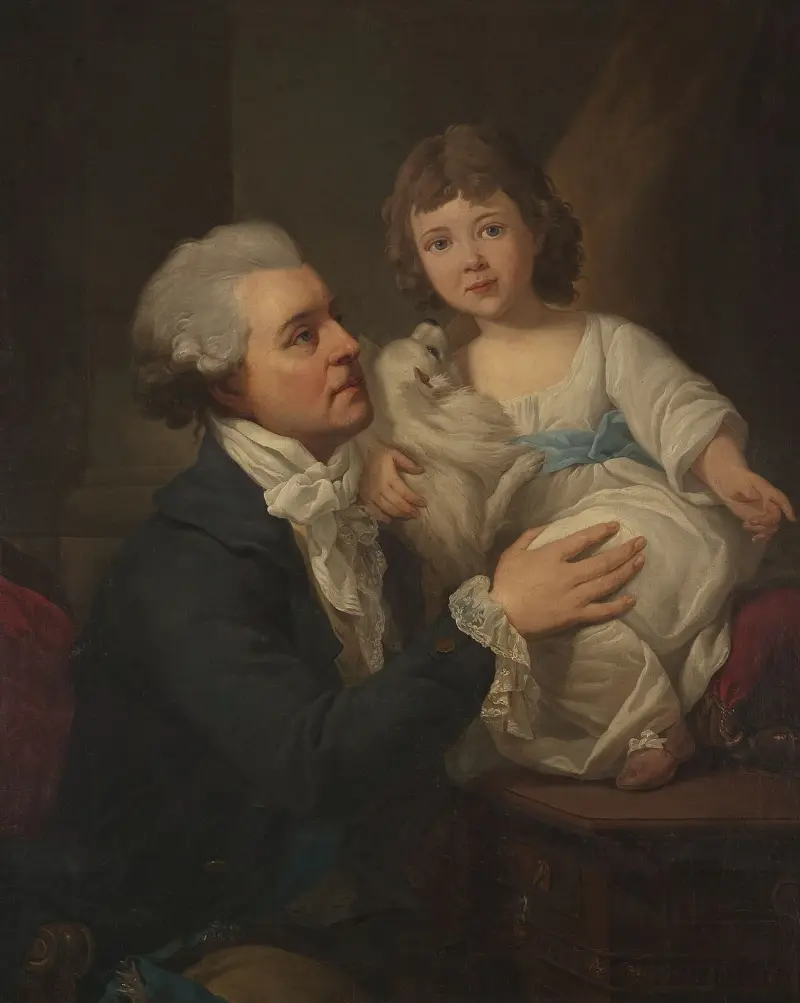 Portrait of Michał Jerzz Wandalin Mniszech (1742–1806) with his daughter Elżbietka (178792–1830) and the dog av Marcello Bacciarelli