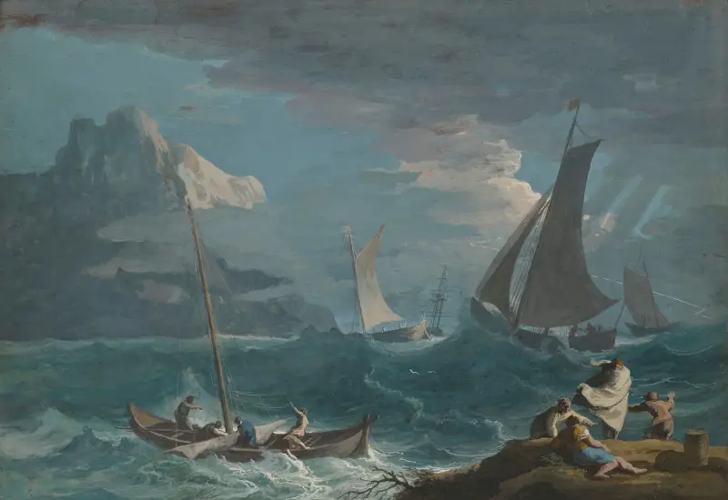 Fiskebåtar i storm av Marco Ricci