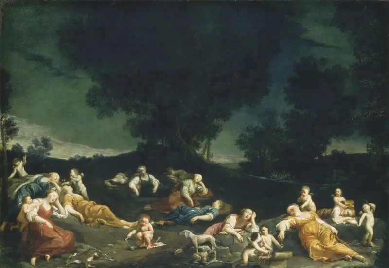 Amor avväpnar den sovande nymfen av Giuseppe Maria Crespi