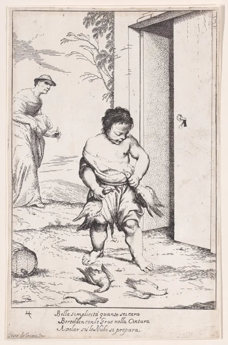 Plate 10; Bertoldino fastening geese to his belt av Giuseppe Maria Crespi