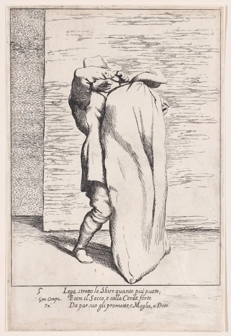 Plate 5; Bertoldo putting the jailor into the sack av Giuseppe Maria Crespi