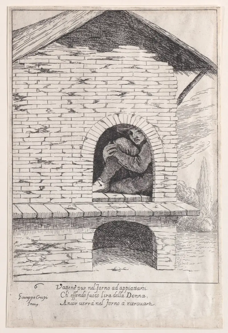 Plate 6; Bertoldo hidden in a furnace av Giuseppe Maria Crespi