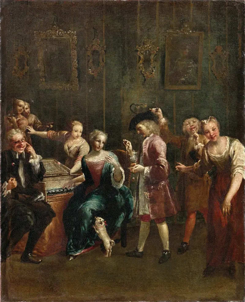 Singer At The Spinet With Admirers av Giuseppe Maria Crespi