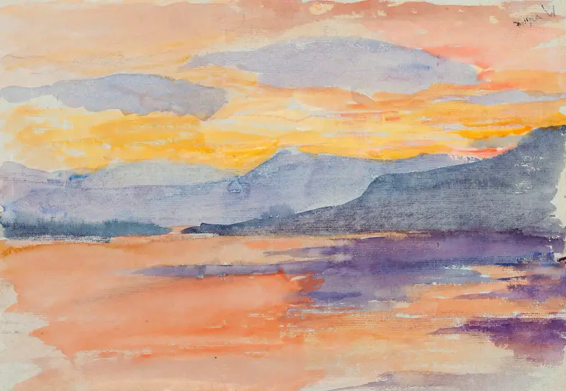 Mountain landscape in the evening sky av Maria Wiik