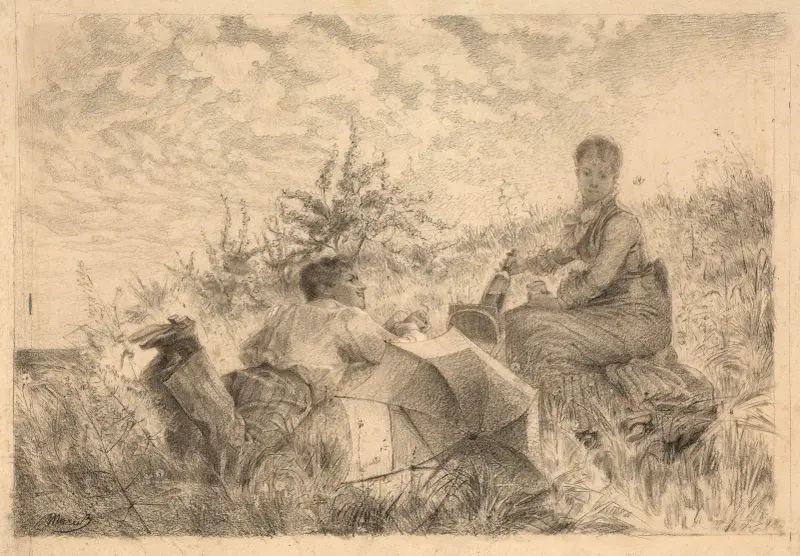 En picknick på landet i solen av Marie Bracquemond