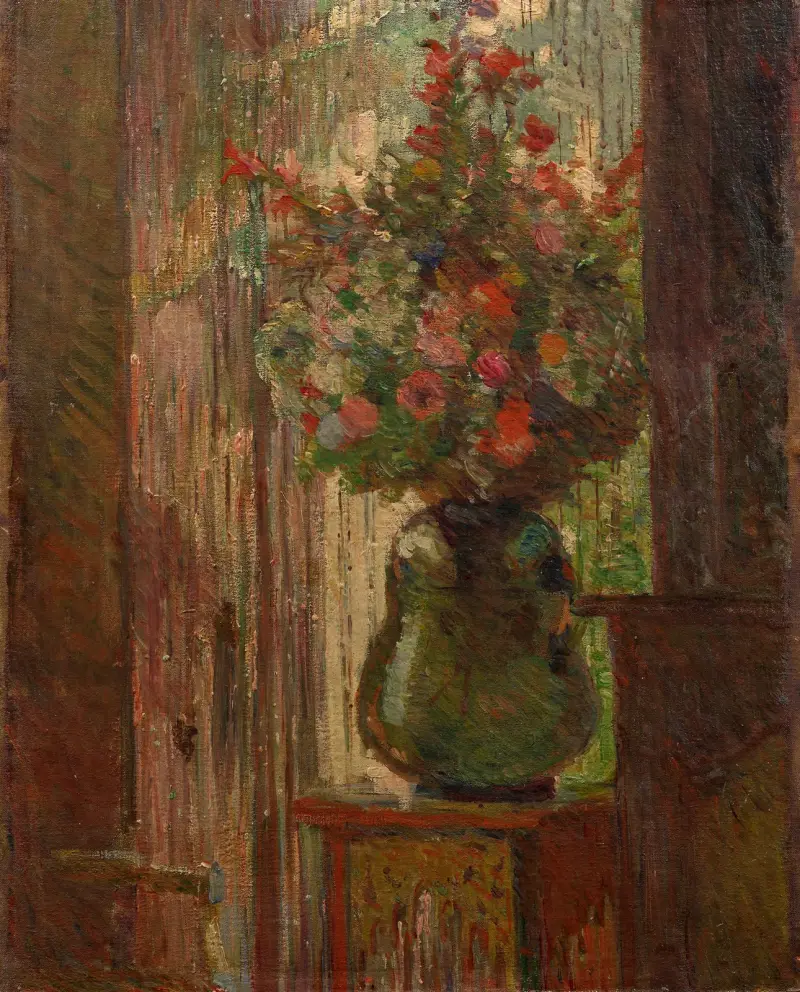 Bouquet of flowers by the window av Marie Bracquemond