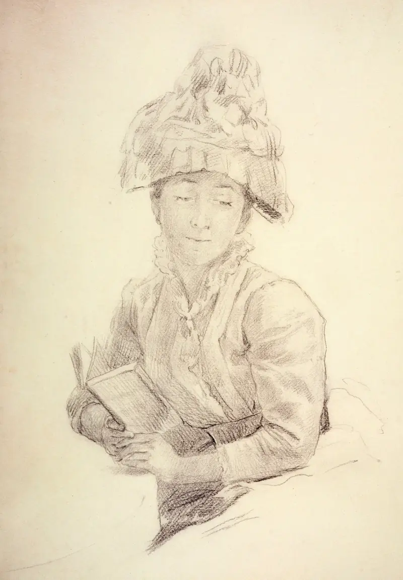 Studie zu „Le goûter“; Porträt von Louise Quivoron, Schwester der Künstlerin von Marie Bracquemond