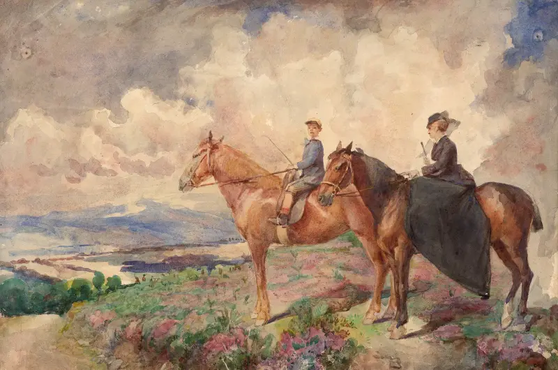 Pierre and Louise Bracquemond on a horse ride av Marie Bracquemond