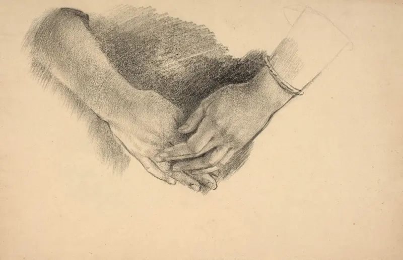 Studie av händer, förstudie till mittfiguren i 'Les Trois Grâces' av Marie Bracquemond