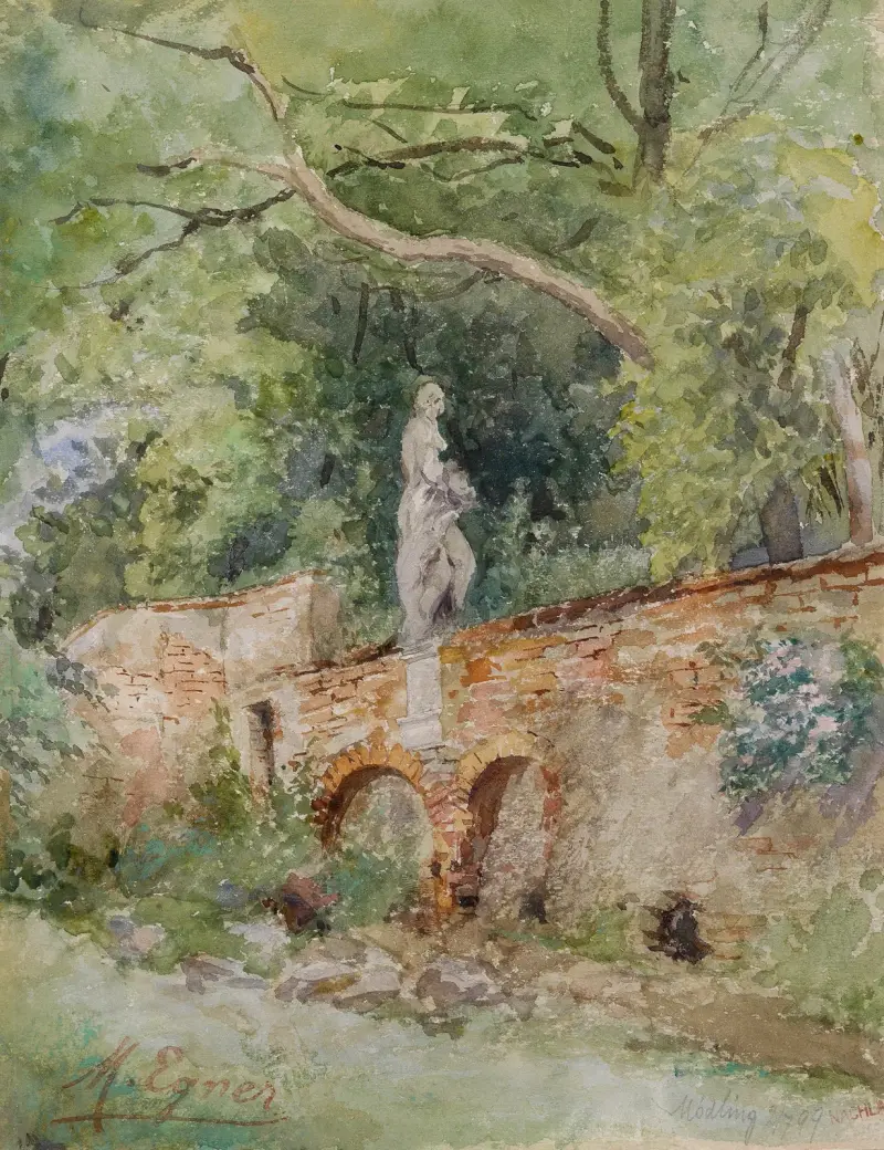 Ziegelbrücke mit einer Steinfigur Mödling von Marie Egner