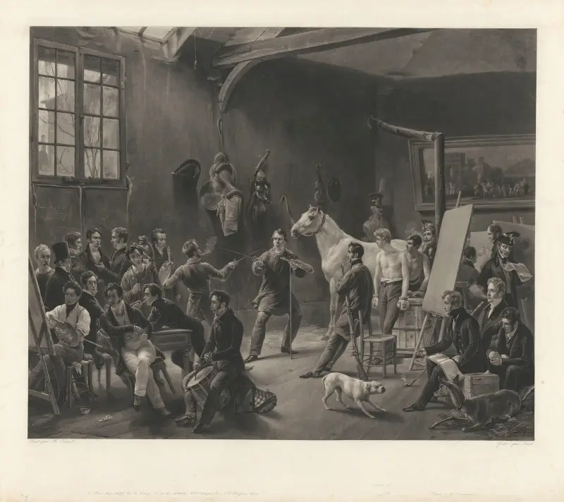 Interiör av en ateljé (efter Horace Vernet) av Jean-Pierre-Marie Jazet