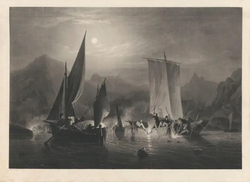 Laxfiske vid Tweedflodens mynning, Skottland av Jean-Pierre-Marie Jazet