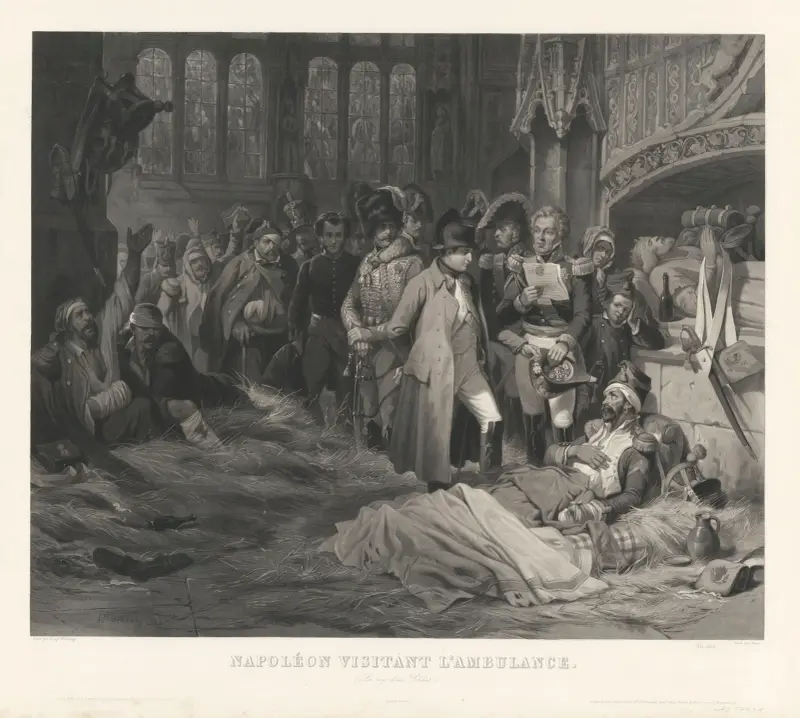 En soldats liv 1, Napoleon besöker sjukstugan (efter Hippolyte Bellangé) av Jean-Pierre-Marie Jazet