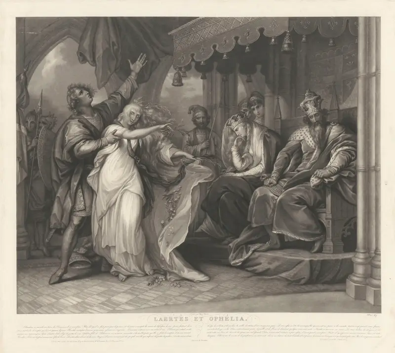 Laertès et Ophélia (after Benjamin West) av Jean-Pierre-Marie Jazet