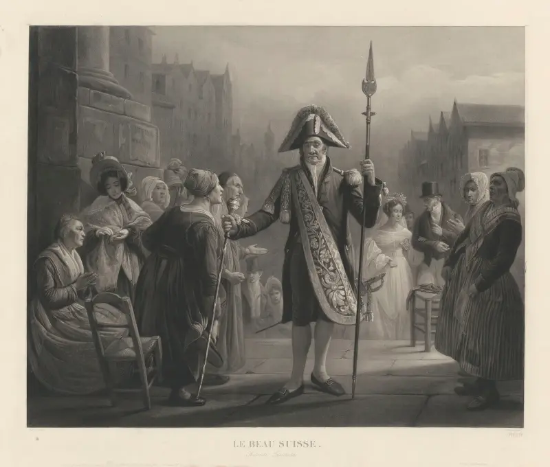 Le beau Suisse (after François-Auguste Biard) av Jean-Pierre-Marie Jazet