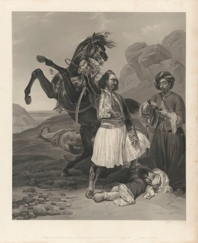 Le Giaour vainqueur d’Hassan (after Horace Vernet) av Jean-Pierre-Marie Jazet