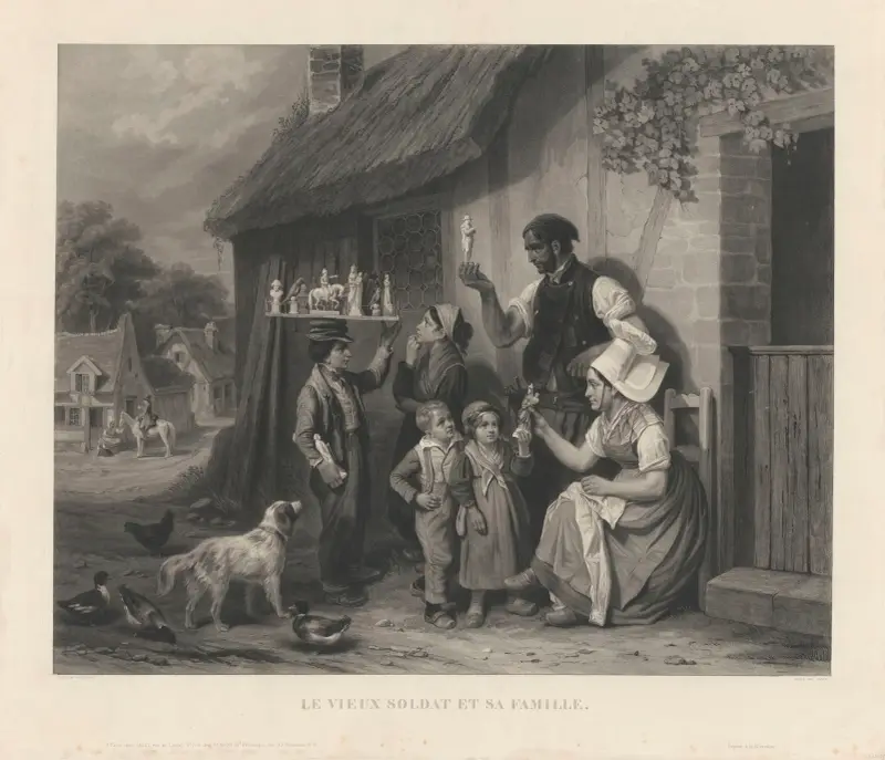 Den gamle soldaten och hans familj (efter Hippolyte Bellangé) av Jean-Pierre-Marie Jazet