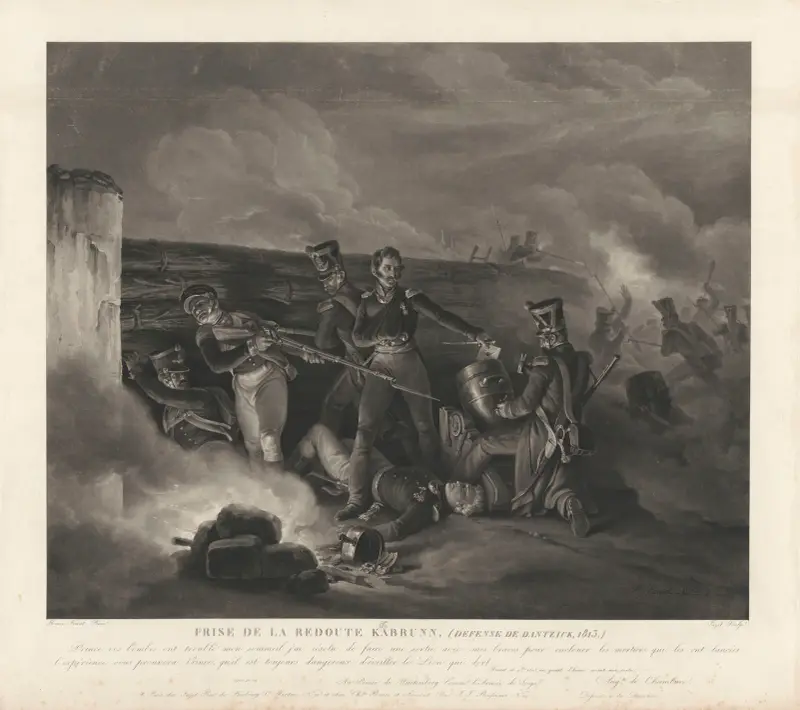 Intagandet av Kabrunns redutt (Försvaret av Danzig, 1813) av Jean-Pierre-Marie Jazet