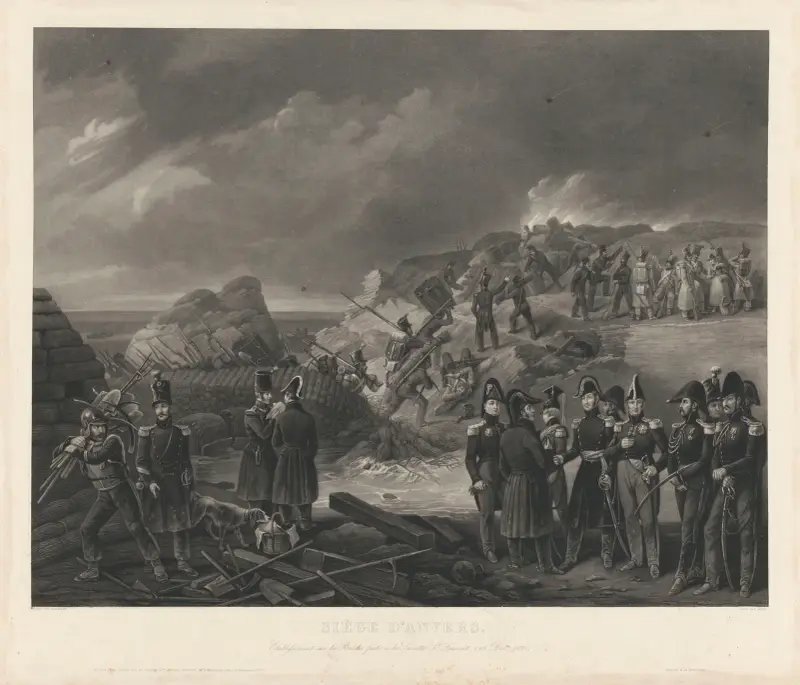 Belägringen av Antwerpen – Etablering vid bräschen vid Lunette St Laurent (15 december 1832) av Jean-Pierre-Marie Jazet