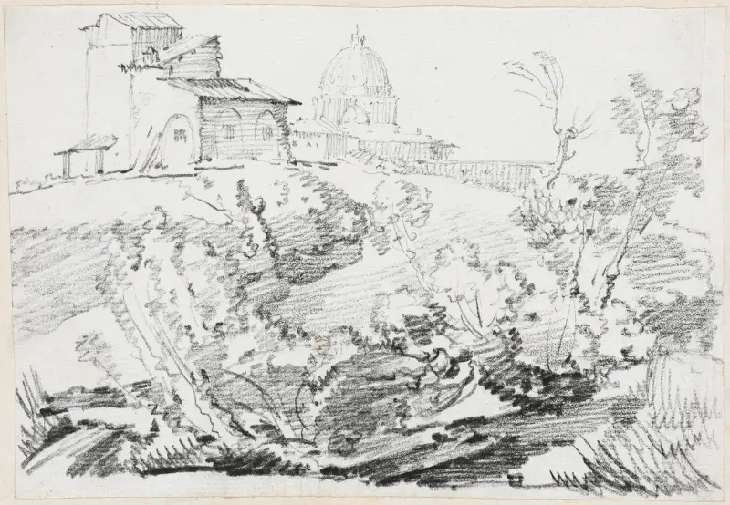 A Building on a Hill with Saint Peter’s in the Distance av Joseph-Marie Vien
