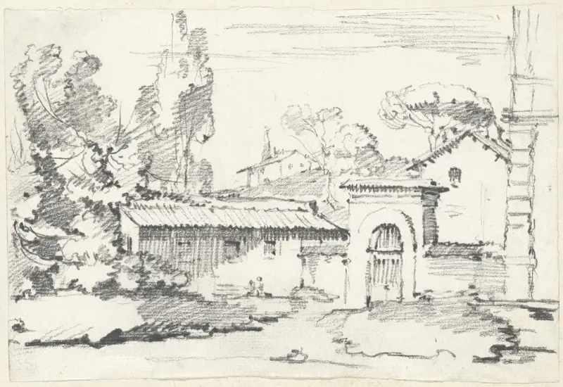 Entrance to the Gardens of the Villa Giulia av Joseph-Marie Vien