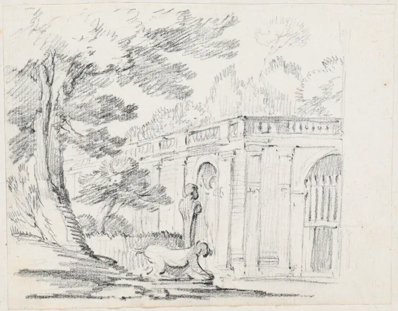 Loggia and Statuary in an Italian Garden av Joseph-Marie Vien