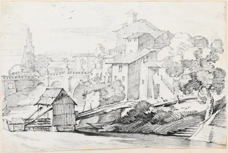 Die Ponte Sant’Angelo und Häuser am Ostufer des Tiber von Joseph-Marie Vien