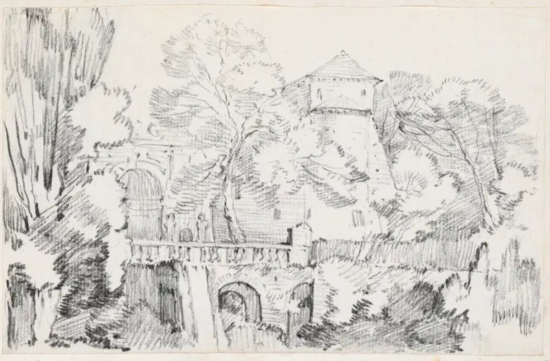 Vattenorgeln i trädgården vid Villa d'Este, Tivoli av Joseph-Marie Vien