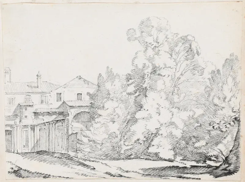 Trees Screening a House Built on Ancient Ruins av Joseph-Marie Vien