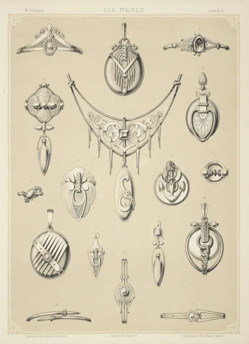 Rocznik II (Zeszyt II) 6. [Siedemnaście projektów biżuterii srebrnej, część z perłami], Martin Gerlach