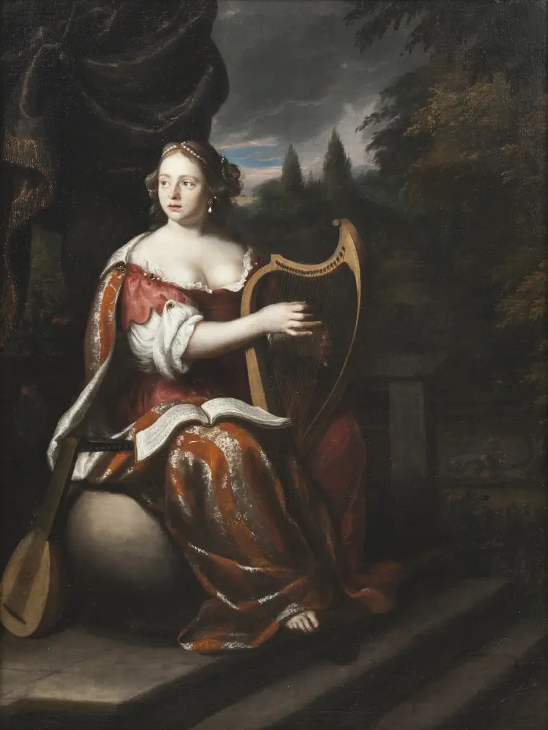 A Lady Playing the Harp av Martin Mytens