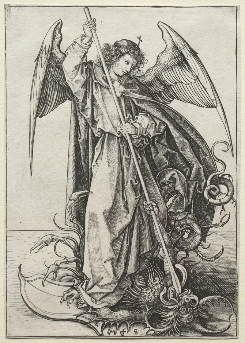 Archanděl Michael probodávající draka, Martin Schongauer