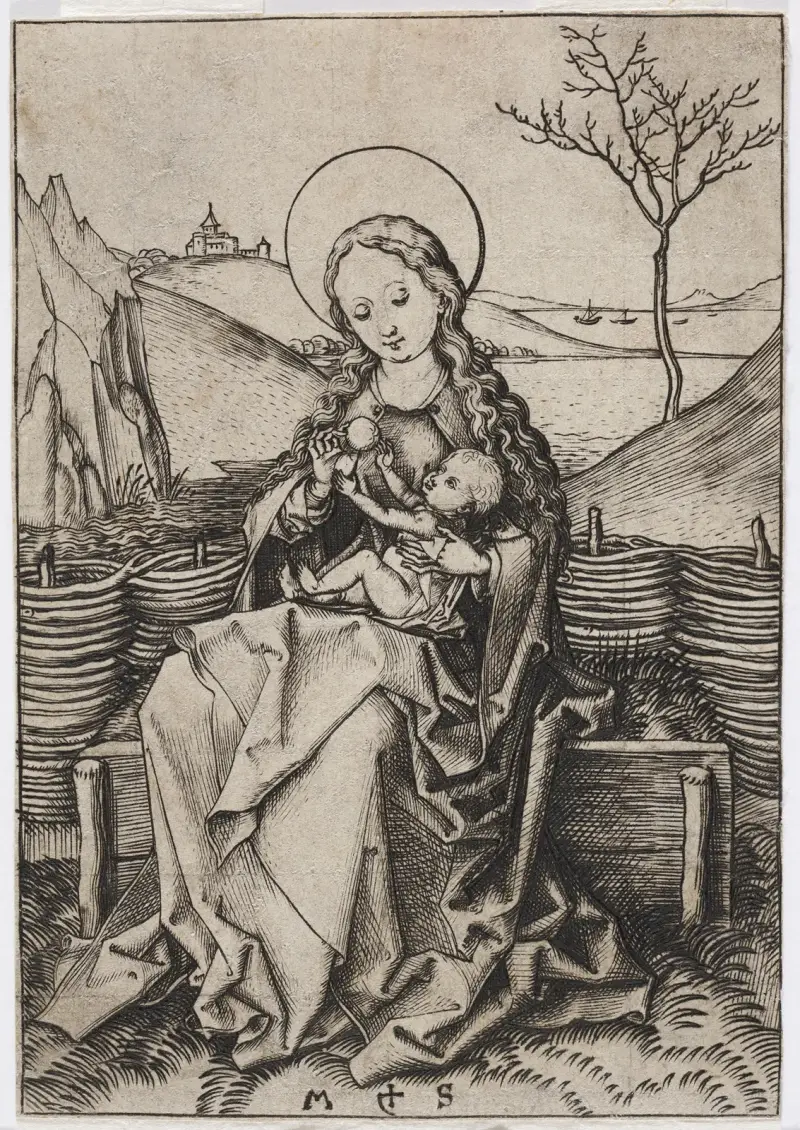 The Virgin and Child on a Grassy Bank av Martin Schongauer