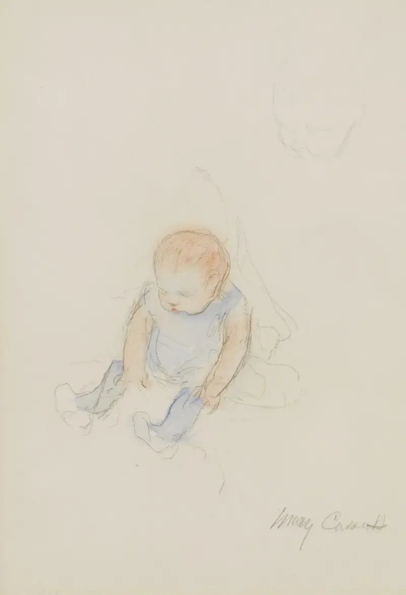 Baby in Blue Dress with Red Hair av Mary Cassatt