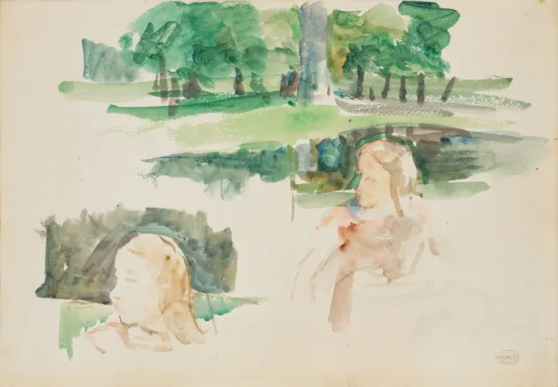 Studie av landskap vid floden med barn, 1910 – nr 2 av Mary Cassatt