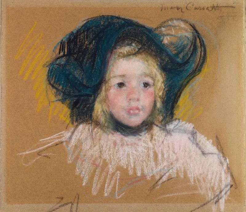 Head of Simone in a Green Bonnet with Wavy Brim (No. 2) av Mary Cassatt
