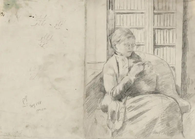Knitting in the Library (recto), 1881 – nr 1 av Mary Cassatt