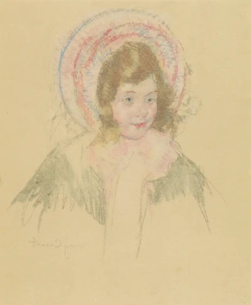 Sara Wearing a Bonnet and Coat av Mary Cassatt