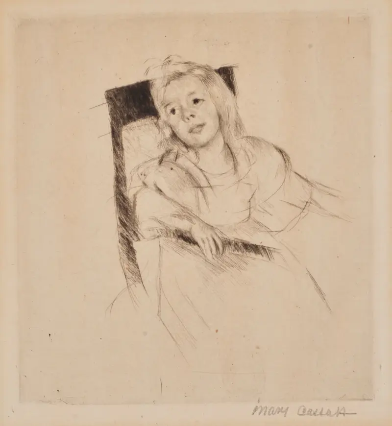 Simone Resting Her Head on the Back of a Chair av Mary Cassatt