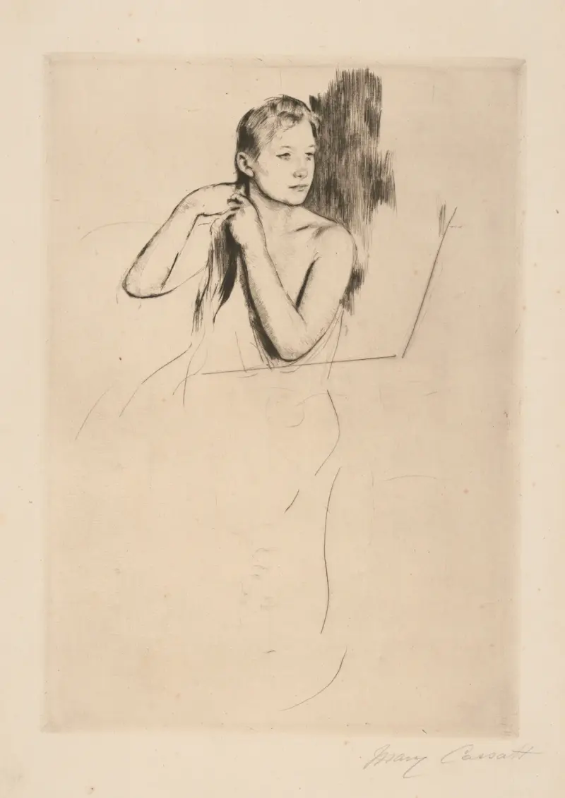 Young girl fixing her hair, no. 2 av Mary Cassatt