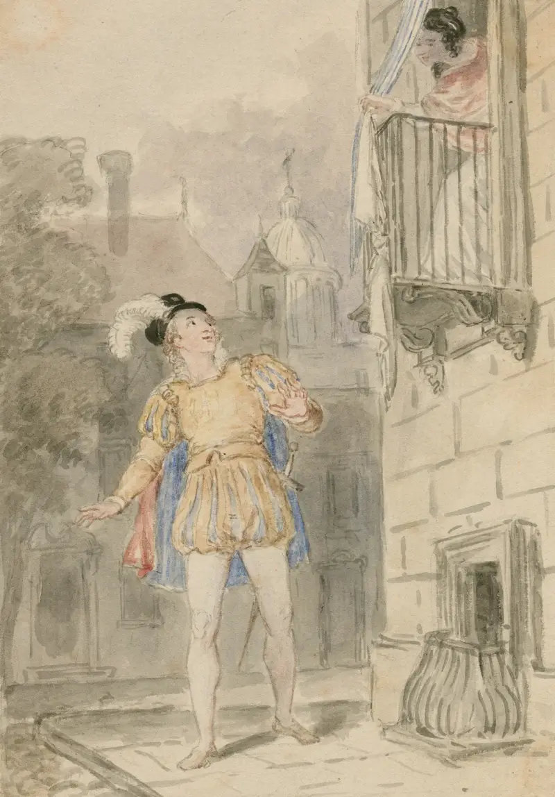 En scen ur Romeo och Julia – balkongscenen 3 av John Massey Wright