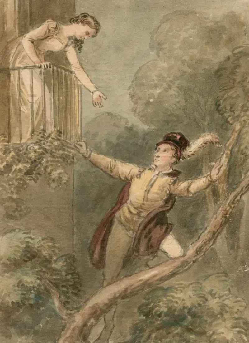 En scen ur Romeo och Julia – balkongscenen av John Massey Wright