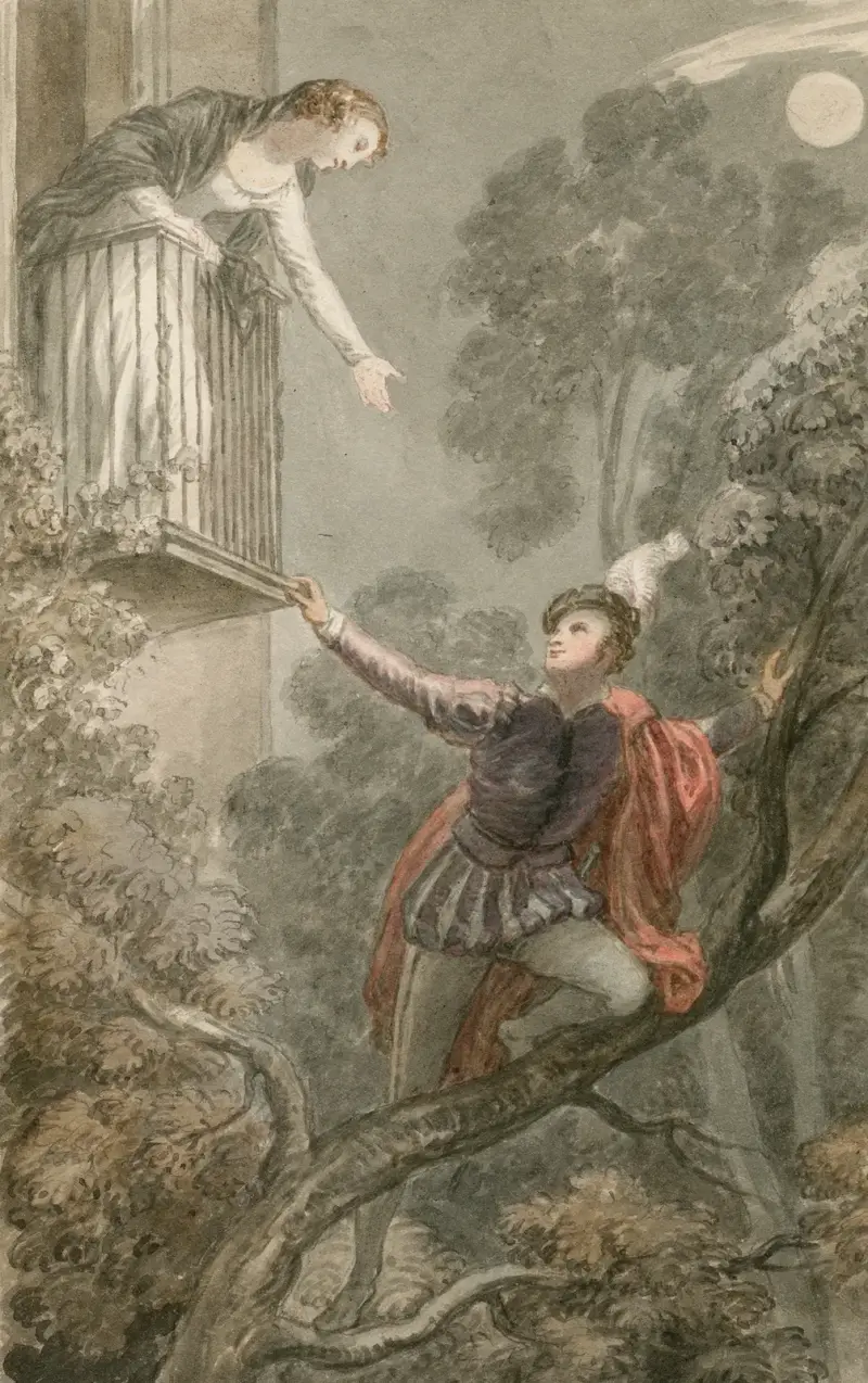 En scen ur Romeo och Julia – balkongscenen av John Massey Wright
