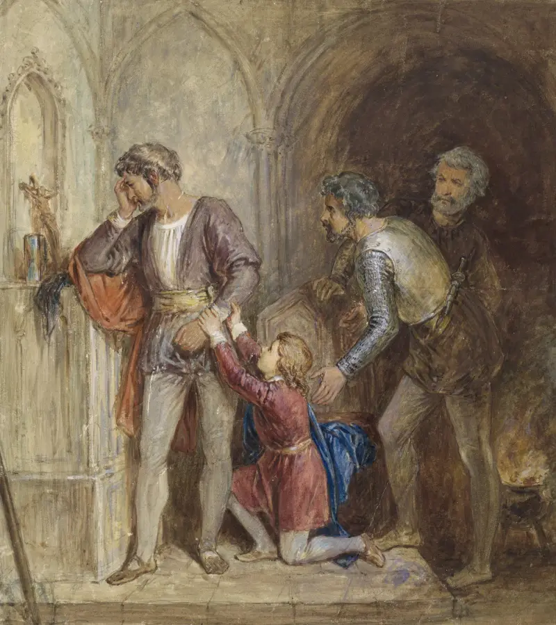 Prins Arthur bönfaller Hubert av John Massey Wright