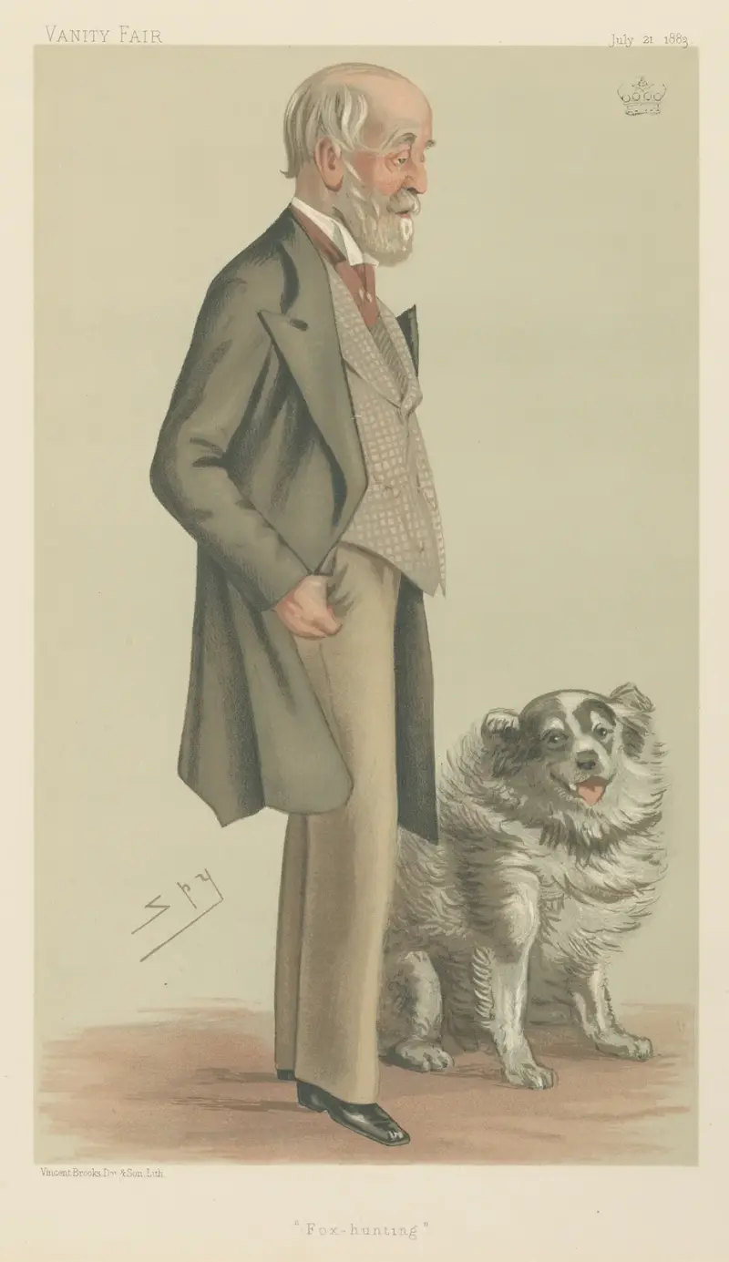 Rävjägare. 'Foxhunting'. Lord Gardner. 21 juli 1883 av Leslie Matthew Ward
