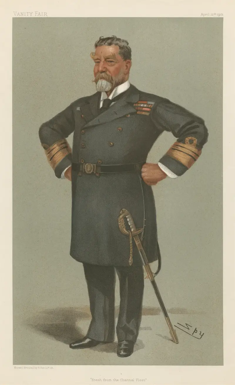 Military and Navy; ‘Fresh from the Channel Sheet’, Vice-Admiral Sir Henry H. Rawson, April 25, 1901 av Leslie Matthew Ward