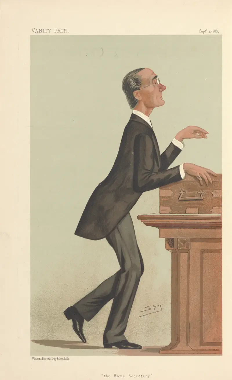 Politiker – 'inrikesministern'. The Rt. Hon. Henry Matthews. 10 september 1887 av Leslie Matthew Ward
