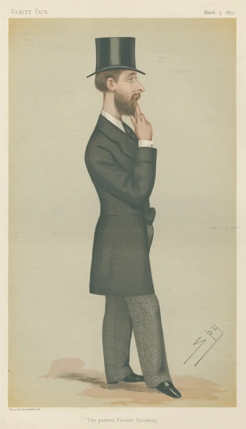 Politiker – 'mönstret Privatsekreterare'. Mr. Montague William Corry. 3 mars 1877 av Leslie Matthew Ward
