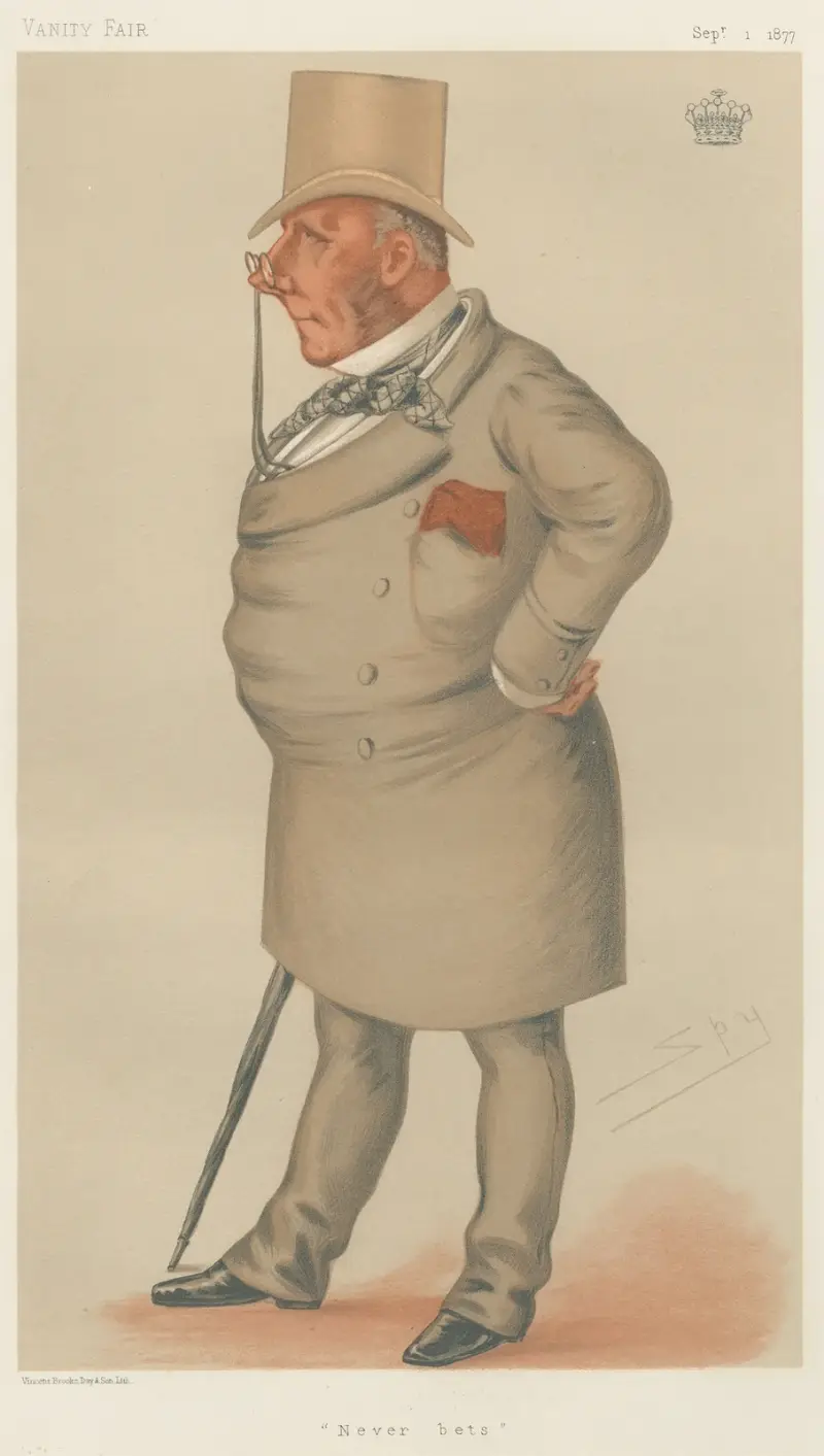 Turf Devotees; 'Never Bets', Viscount Falmouth, 1 september 1877 av Leslie Matthew Ward